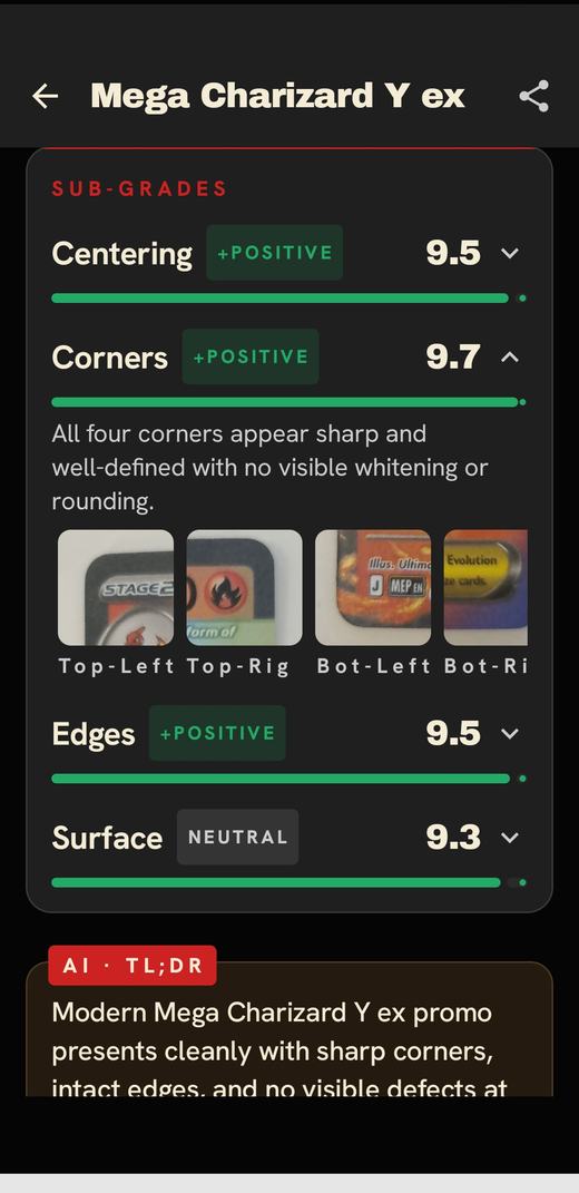 Cardinal sub-grade breakdown with magnified corner crops